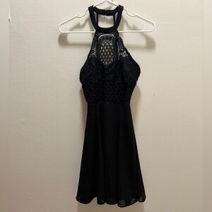 Lulu's Black Crochet Backless Dress